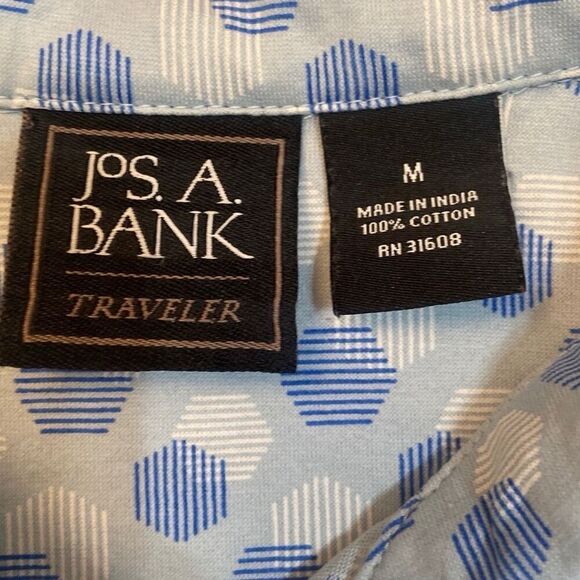 Jos A Bank Short Sleeve Traveler Polo Blue Geometric Design Men Size Medium - Picture 5 of 8